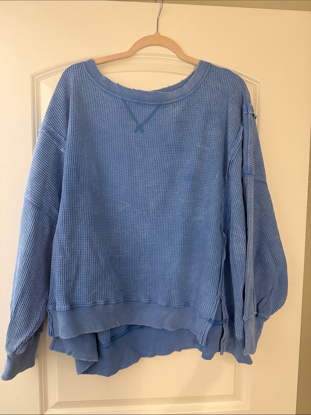 American Eagle Outfitters Light Blue Waffle Knit Scoop Neck Sweater